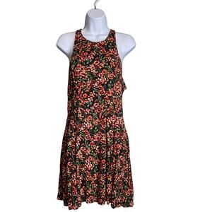 Hollister Women's Y2K Black Orange Floral Halter Neck Mini Dress Size L Flirty